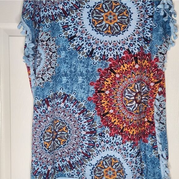 Yincro 8 Blue Multicolored Mandala Print Coverup Swimsuit V-neck Women's Top - Picture 10 of 10